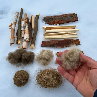 collection of natural tinder materials