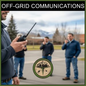 Students practicing off grid radio communication using handheld radios in an urban environment during a one day training course.