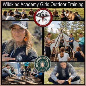 Teen girls and young women learning outdoor skills at a summer mountain camp in Colorado during a Wildkind Academy training at The Survival University.
