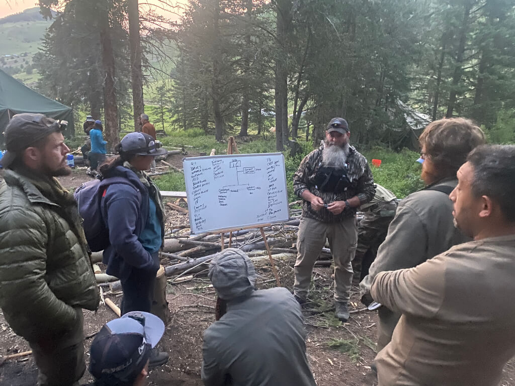 wilderness first aid training group learning patient assessment outdoor class