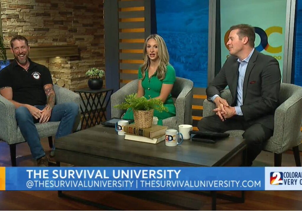 Great Day Colorado News Segment – Jason Marsteiner Interview Jason Marsteiner being interviewed on set during a Great Day Colorado news segment about survival skills.
